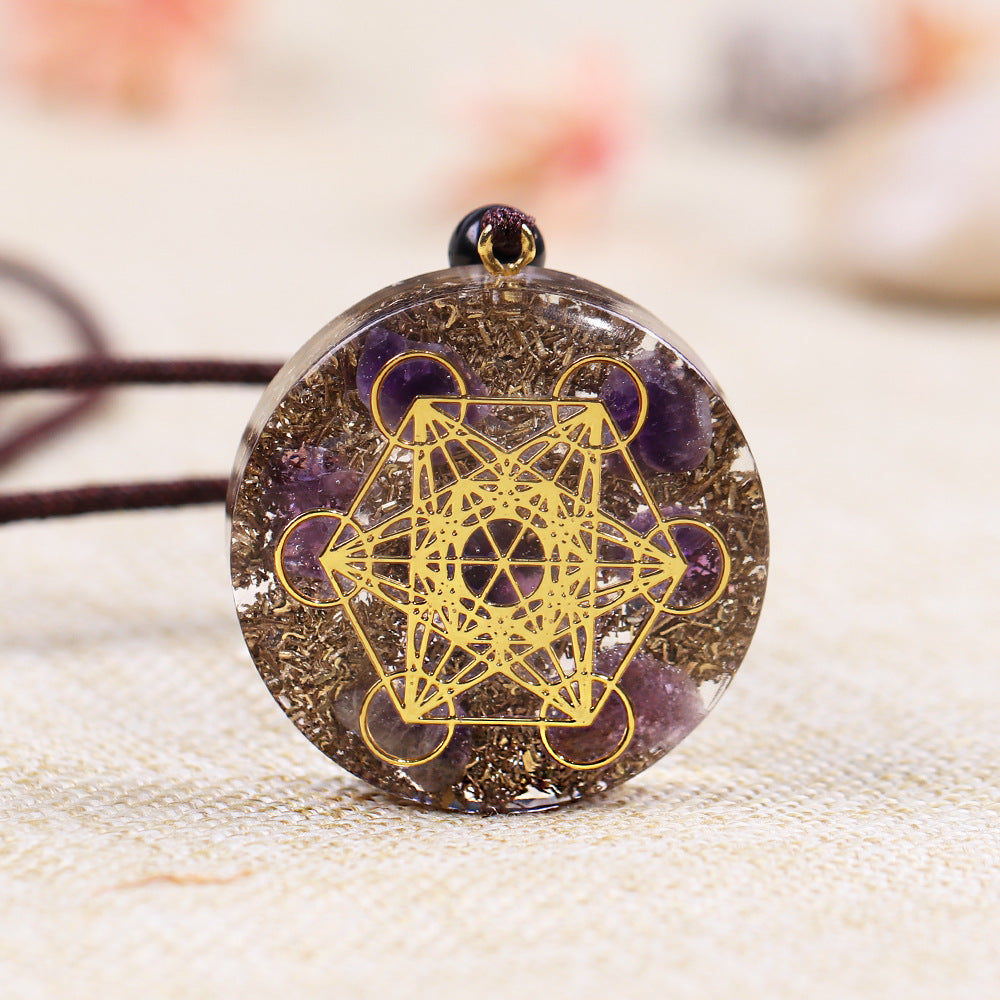 Pendant Necklace with Crystal Chips Droplet Resin Pendant