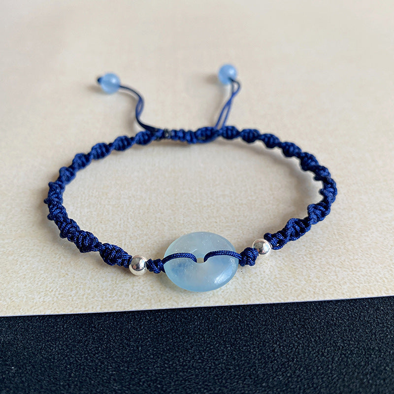 Ice-Transparent Natural Aquamarine Peace Amulet Bracelet