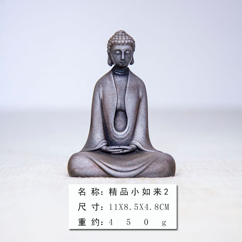 Zen-Inspired New Cast-Iron Imitation Premium in the Chinese Style Handcrafted, imaginative desktop ornament featuring a Shakyamuni Buddha figurine