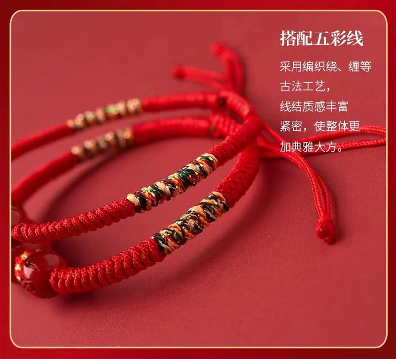 2025 Red Thread Bracelet with Vermilion for the Year of the Snake – Zodiac Protection Bracelet for Snake, Tiger, Monkey, and Pig Signs, Handwoven with Blessings for Birth Year & Feng Shui Energy