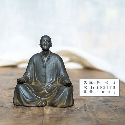 Zen-Inspired Chinese Monk Amitabha Buddha Ornament with Hands Clasped in Prayer for Tea Table Decoration