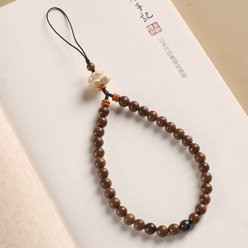Sandalwood Phone Pendant - Boxwood Lotus, Green Sandalwood, and Rosewood Short Phone Chain Accessory