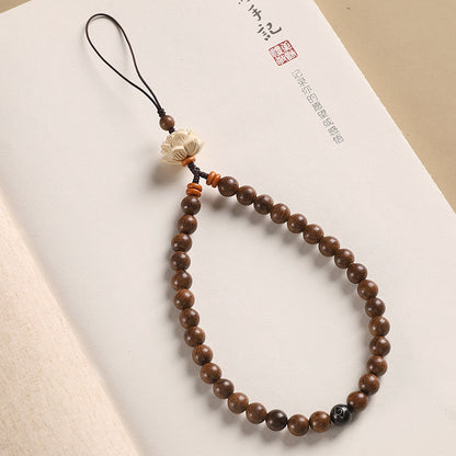 Sandalwood Phone Pendant - Boxwood Lotus, Green Sandalwood, and Rosewood Short Phone Chain Accessory
