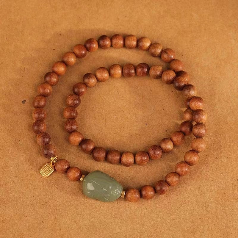 High-End Mammoth Ivory Tara Hetian Jade Bracelet for Women - Natural Aromatic Laoshan Sandalwood Prayer Beads and Cultural Jewelry