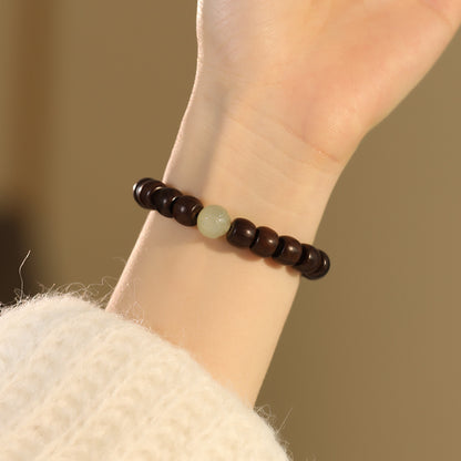 Six Dao Wood Bracelet for Men - Dragon Subduing Wood Buddhist Prayer Beads with Hetian Jade Accessories