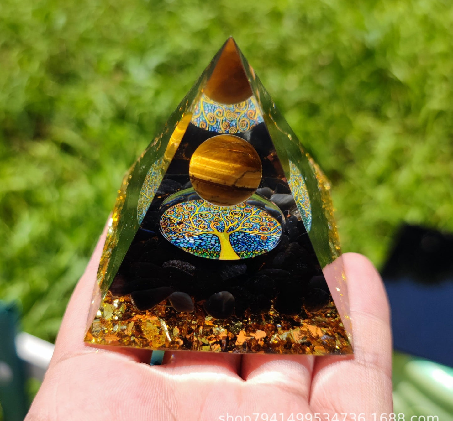 Crystal Ball Stone Pyramid Resin Home Decor Ornament