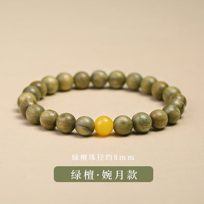 New Chinese Style Natural Green Sandalwood and Sandalwood Bracelet