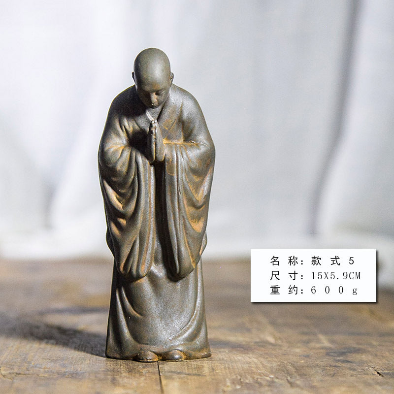 Zen-Inspired Chinese Monk Amitabha Buddha Ornament with Hands Clasped in Prayer for Tea Table Decoration