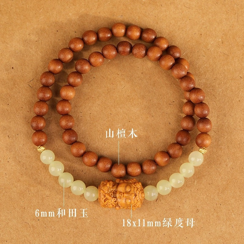 High-End Mammoth Ivory Tara Hetian Jade Bracelet for Women - Natural Aromatic Laoshan Sandalwood Prayer Beads and Cultural Jewelry