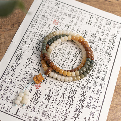 White Jade Bodhi Multi-Wrap Bracelet with Milk Bean