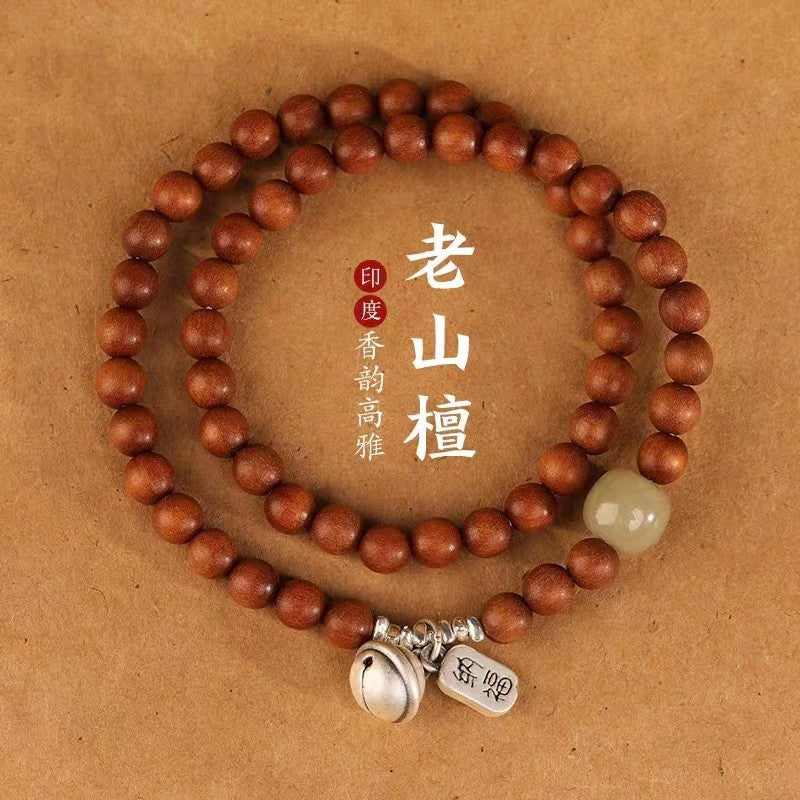 High-End Mammoth Ivory Tara Hetian Jade Bracelet for Women - Natural Aromatic Laoshan Sandalwood Prayer Beads and Cultural Jewelry