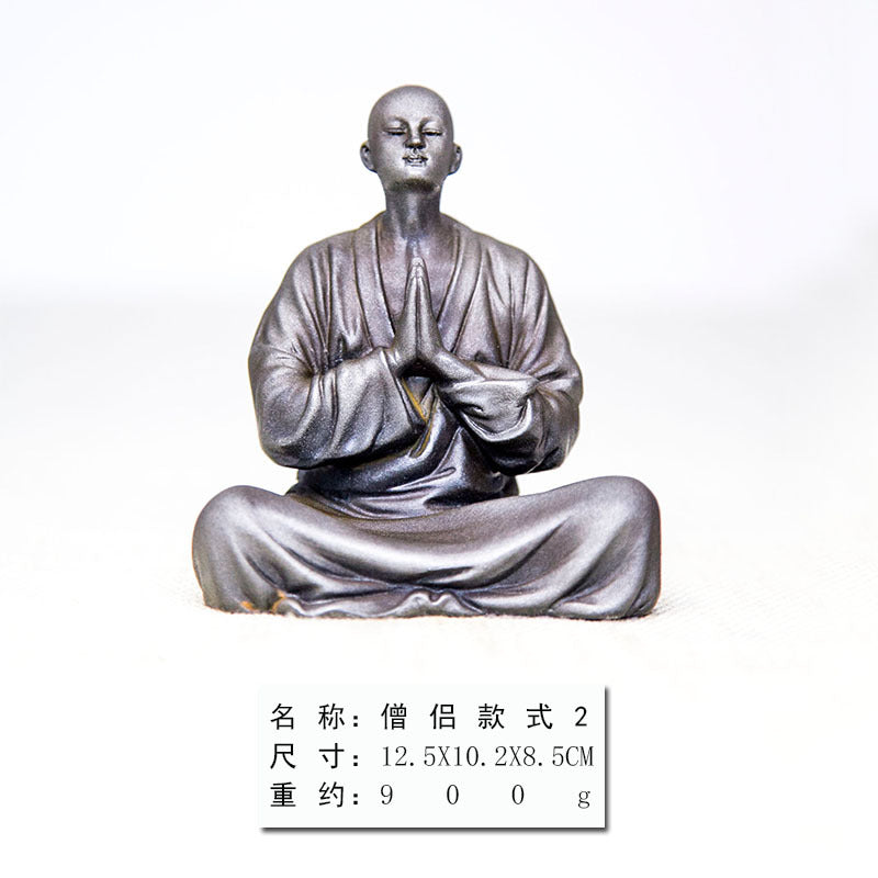 Zen-Inspired Chinese Monk Amitabha Buddha Ornament with Hands Clasped in Prayer for Tea Table Decoration