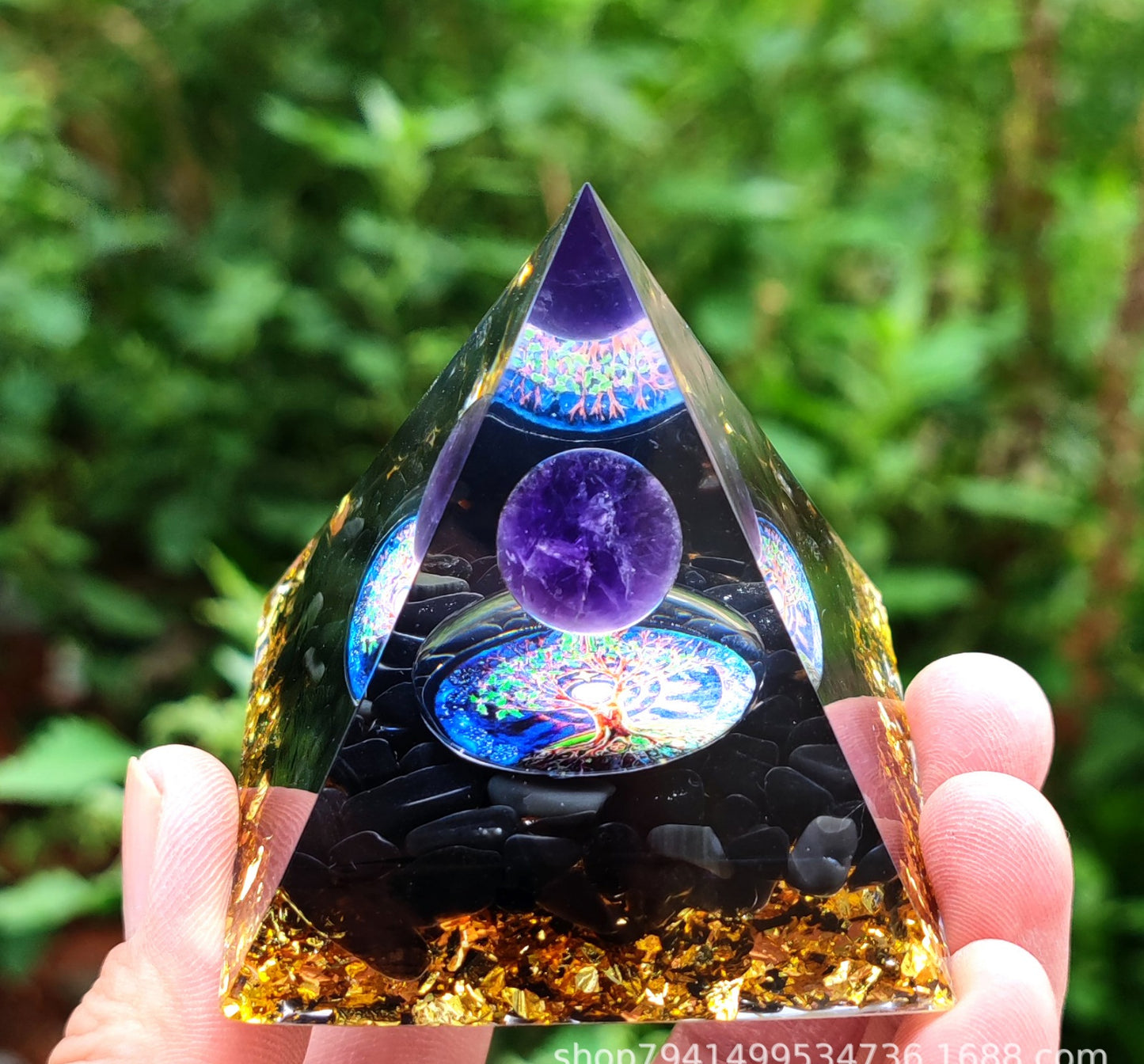 Crystal Ball Stone Pyramid Resin Home Decor Ornament