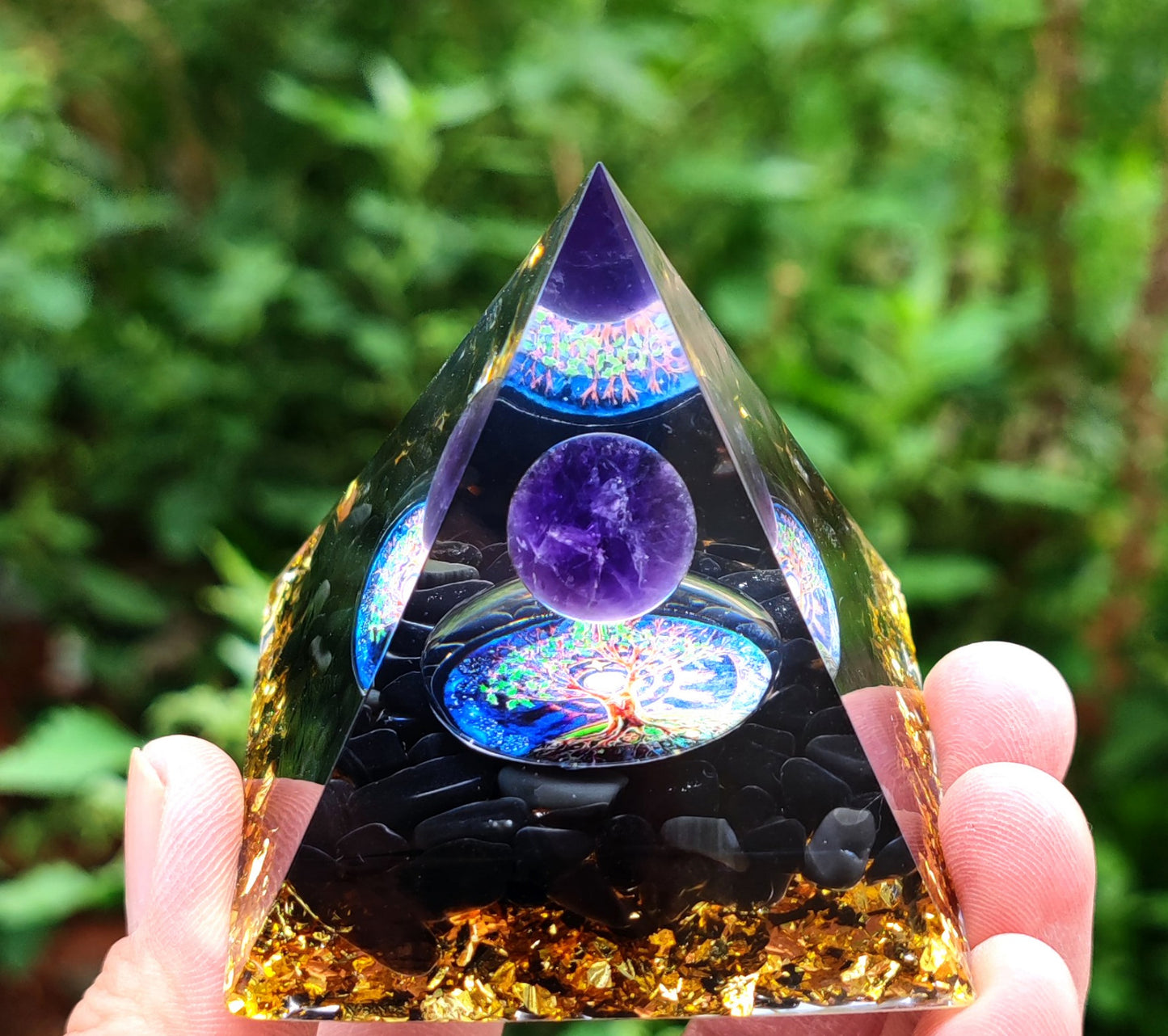 Crystal Ball Stone Pyramid Resin Home Decor Ornament