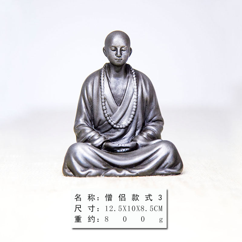 Zen-Inspired Chinese Monk Amitabha Buddha Ornament with Hands Clasped in Prayer for Tea Table Decoration