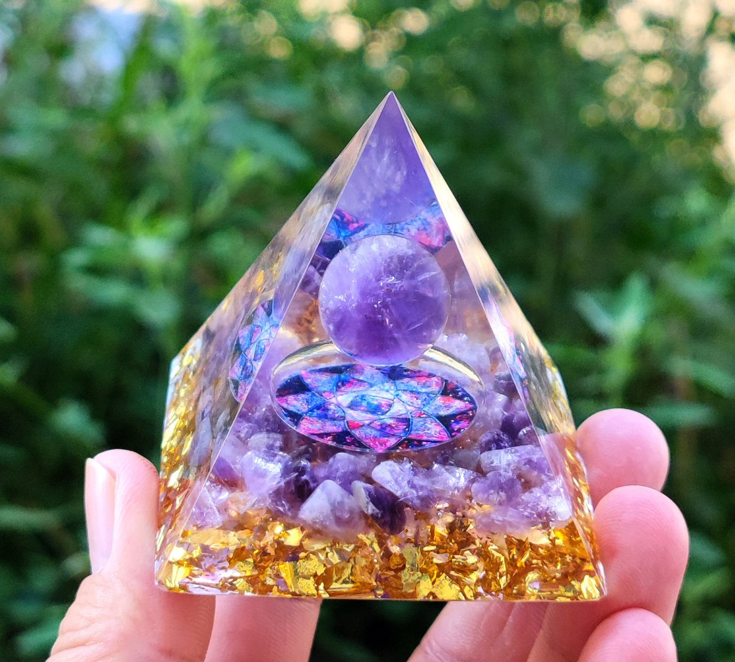 Crystal Ball Stone Pyramid Resin Home Decor Ornament