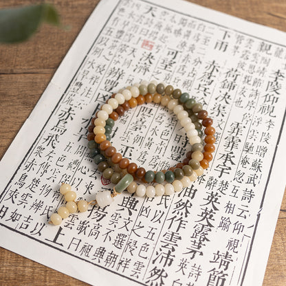 Genuine Mini Cat Paw Bracelet with Bodhi Root  Prayer Bracelet with Natural White Jade Bodhi Beads