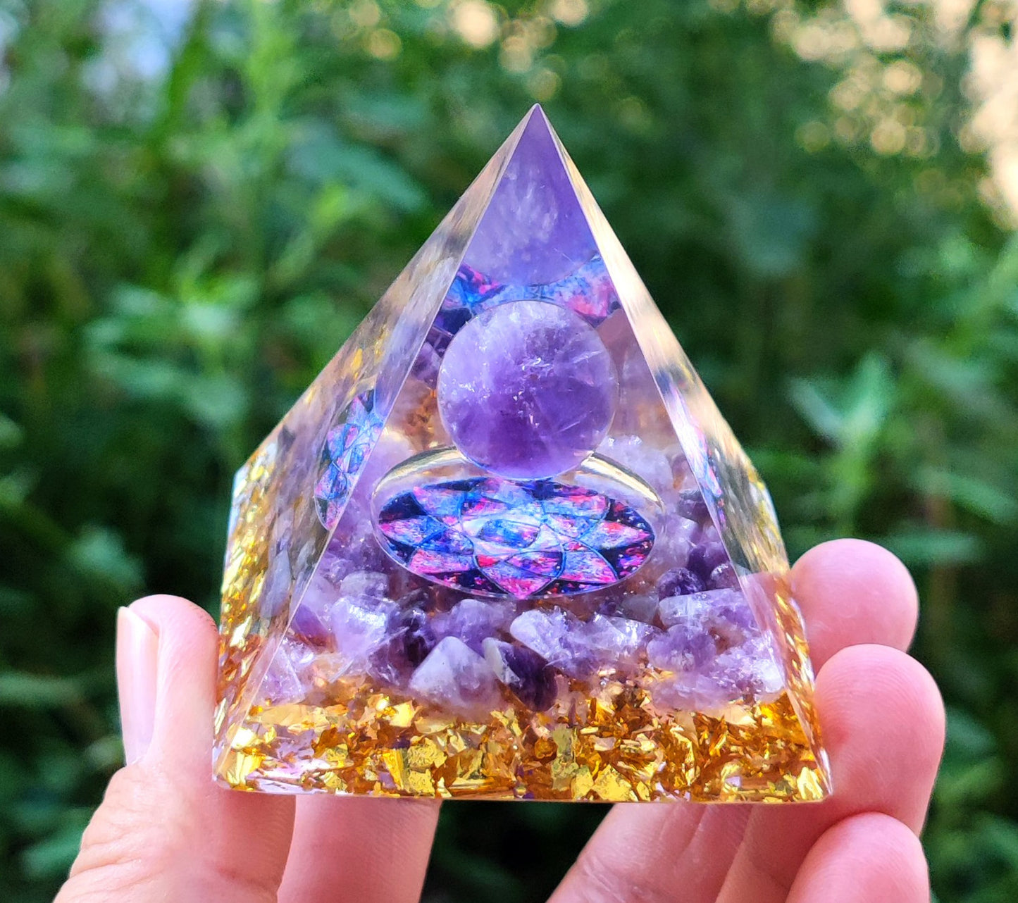 Crystal Ball Stone Pyramid Resin Home Decor Ornament