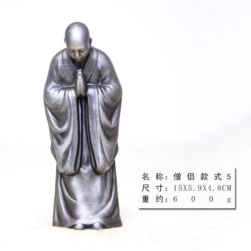 Zen-Inspired Chinese Monk Amitabha Buddha Ornament with Hands Clasped in Prayer for Tea Table Decoration