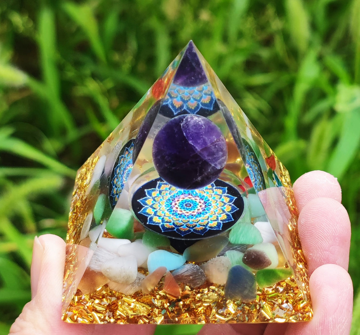 Crystal Ball Stone Pyramid Resin Home Decor Ornament