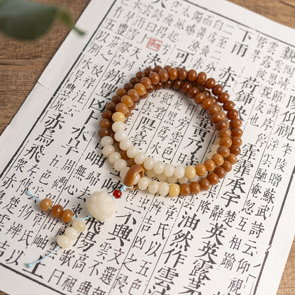 Genuine Mini Cat Paw Bracelet with Bodhi Root  Prayer Bracelet with Natural White Jade Bodhi Beads