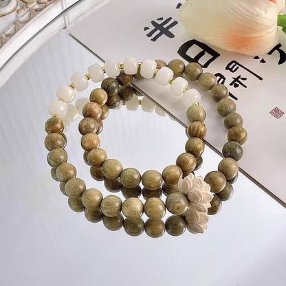 New Chinese Style Natural Green Sandalwood and Sandalwood Bracelet