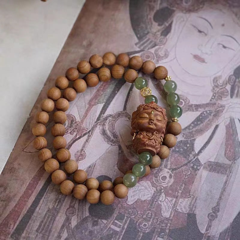 High-End Mammoth Ivory Tara Hetian Jade Bracelet for Women - Natural Aromatic Laoshan Sandalwood Prayer Beads and Cultural Jewelry