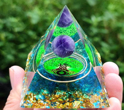 Crystal Ball Stone Pyramid Resin Home Decor Ornament