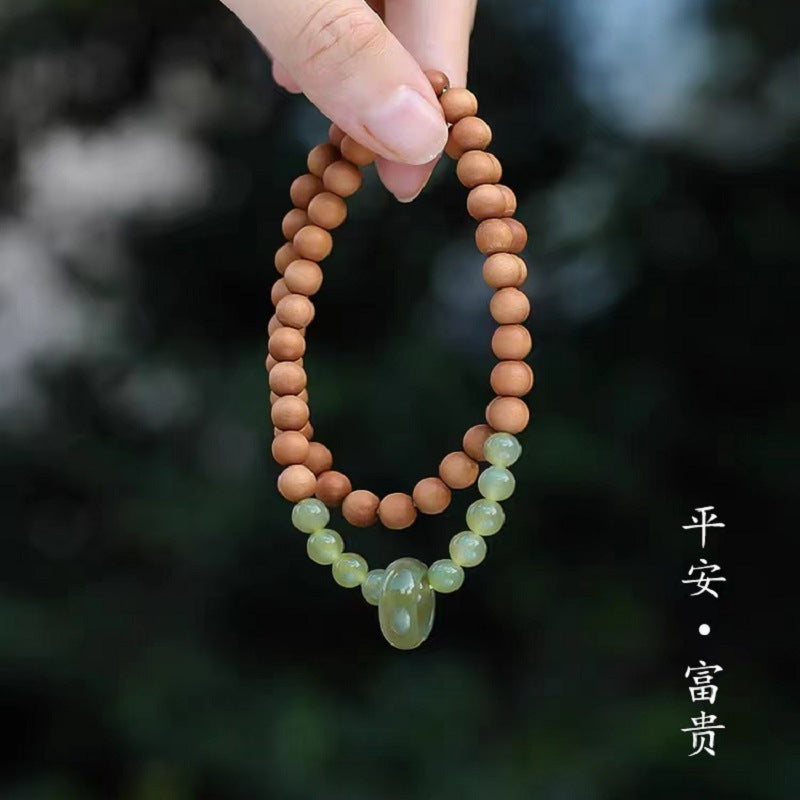 High-End Mammoth Ivory Tara Hetian Jade Bracelet for Women - Natural Aromatic Laoshan Sandalwood Prayer Beads and Cultural Jewelry