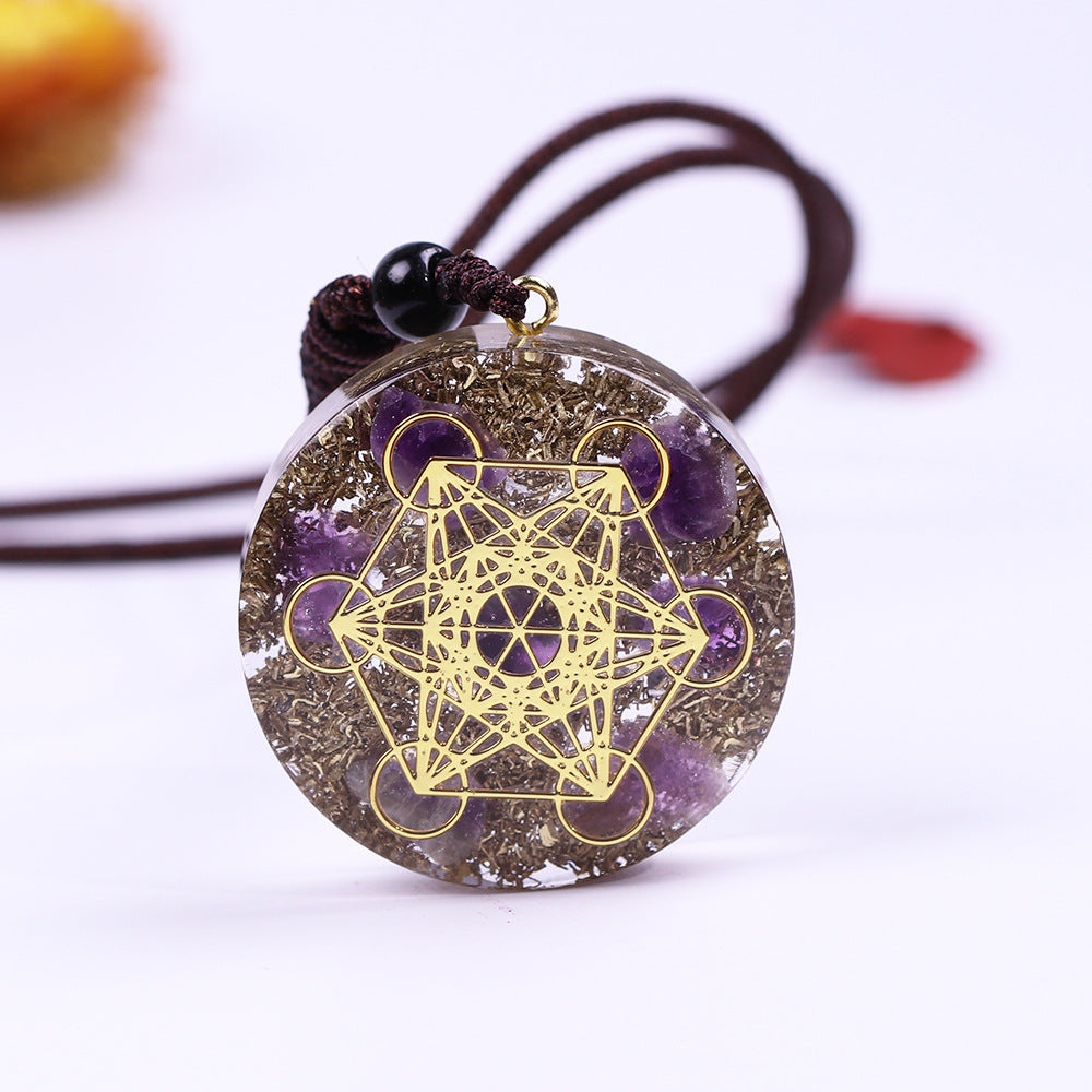 Pendant Necklace with Crystal Chips Droplet Resin Pendant