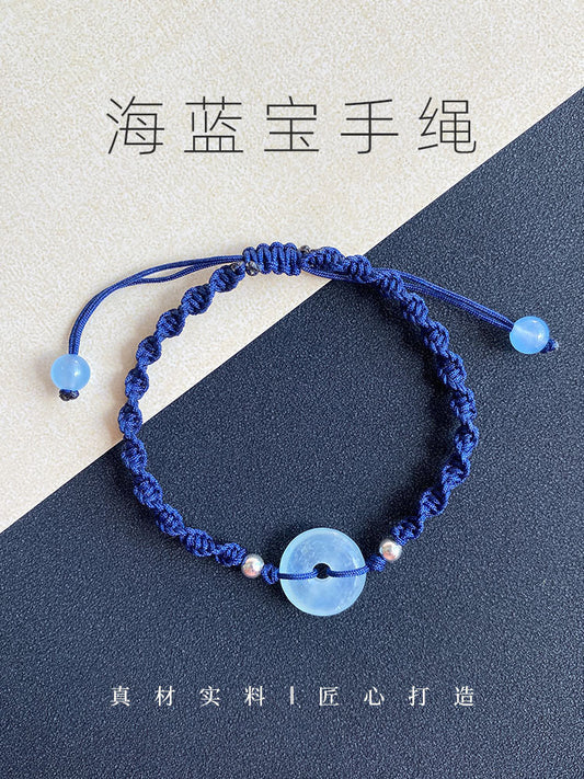 Ice-Transparent Natural Aquamarine Peace Amulet Bracelet