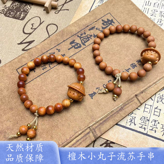 Sandalwood Wristband with Cherry Maruko Beaded Bracelet