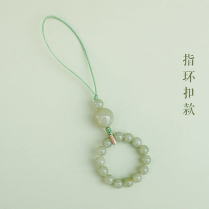 Natural Qing Shui Hetian Jade 6mm Phone Charm, Jade Pendant, Peace Buckle Hanging Ornament, Car Keychain, Chinese Style