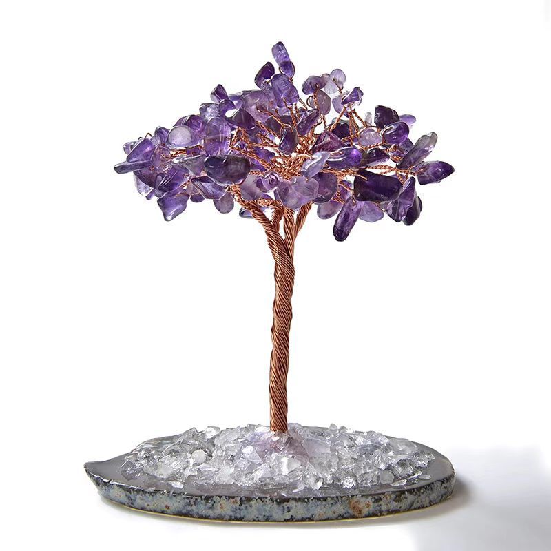 Natural Crystal Wealth Tree Ornament, Money Bag Tree, Prosperity Tree, Fortune Tree Decoration