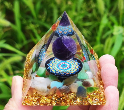 Crystal Ball Stone Pyramid Resin Home Decor Ornament