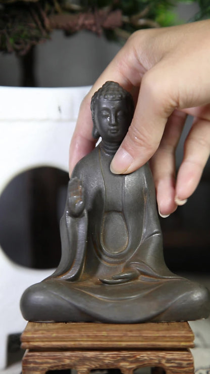 Zen-Inspired New Cast-Iron Imitation Premium in the Chinese Style Handcrafted, imaginative desktop ornament featuring a Shakyamuni Buddha figurine