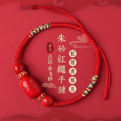 2025 Red Thread Bracelet with Vermilion for the Year of the Snake – Zodiac Protection Bracelet for Snake, Tiger, Monkey, and Pig Signs, Handwoven with Blessings for Birth Year & Feng Shui Energy