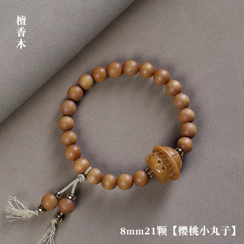 Sandalwood Wristband with Cherry Maruko Beaded Bracelet