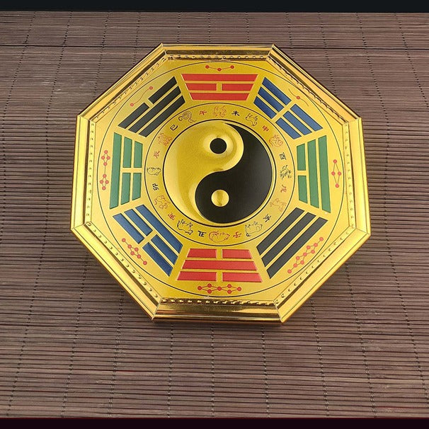 Gold-Edged Painted Bagua Mirror with Convex and Concave Surfaces, Tai Chi Diagram, Nine Palaces, and Flat Design for Home Decoration