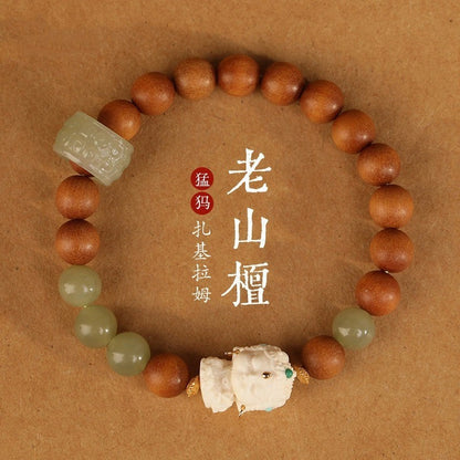 High-End Mammoth Ivory Tara Hetian Jade Bracelet for Women - Natural Aromatic Laoshan Sandalwood Prayer Beads and Cultural Jewelry