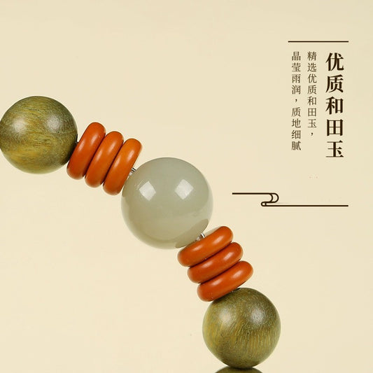 Green Sandalwood Bracelet for Men and Women – High-Quality Hetian Jade Bead Bracelet