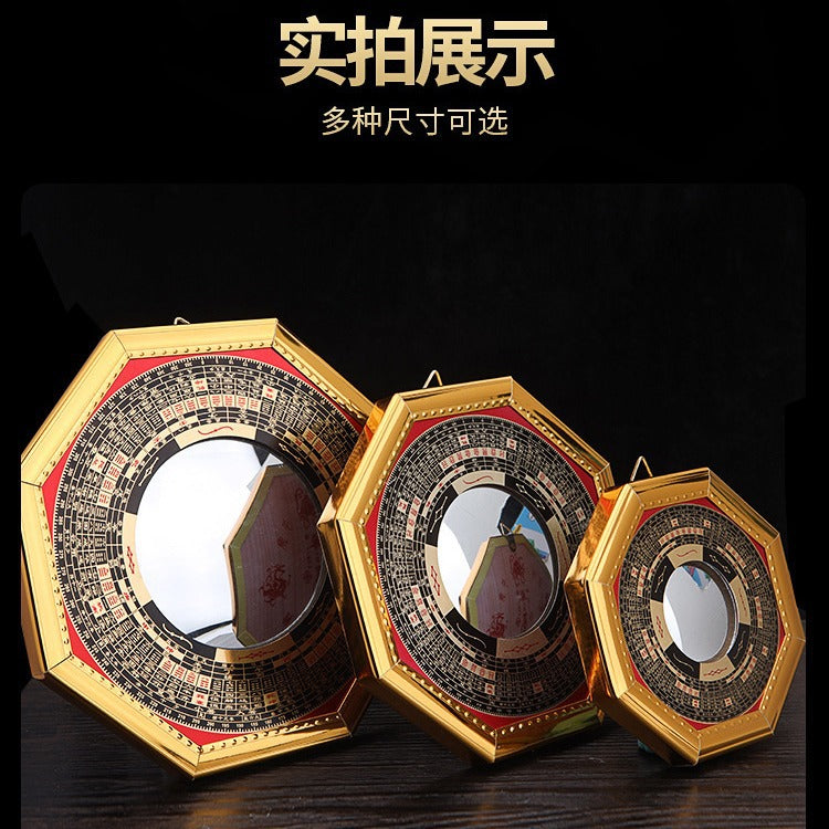 Alloy Golden-Edged Bagua Mirror with Concave and Convex Surfaces Nine Palaces Tai Chi Hanging Ornament for Home Use