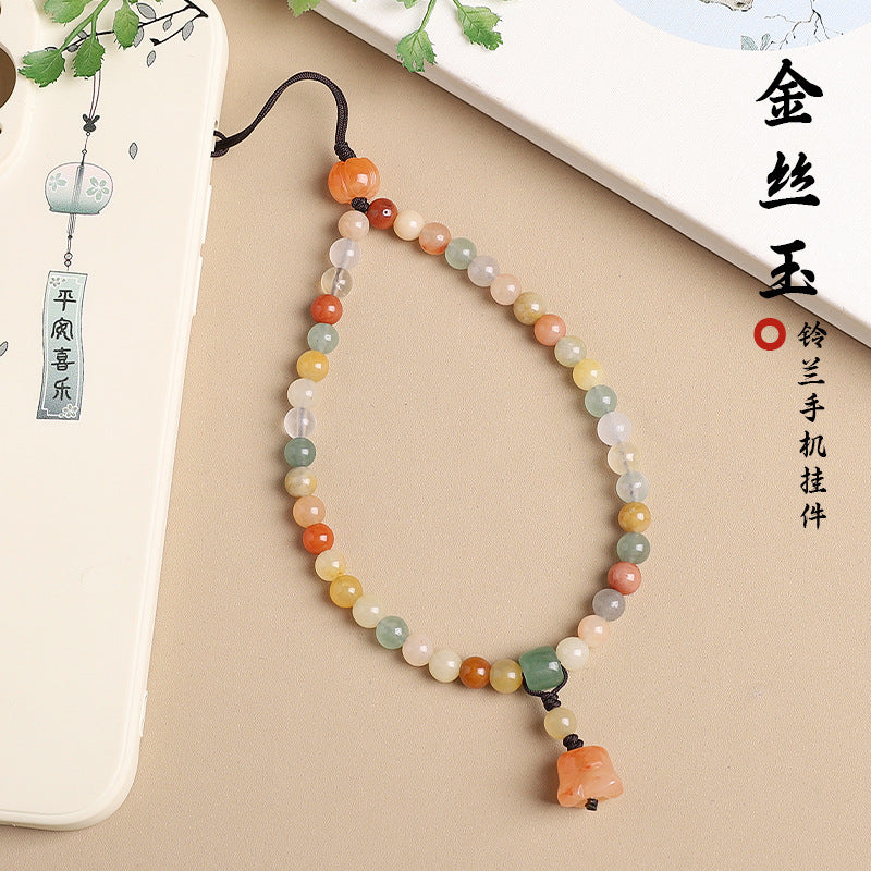 Gold Thread Jade Candy-Colored Phone Strap