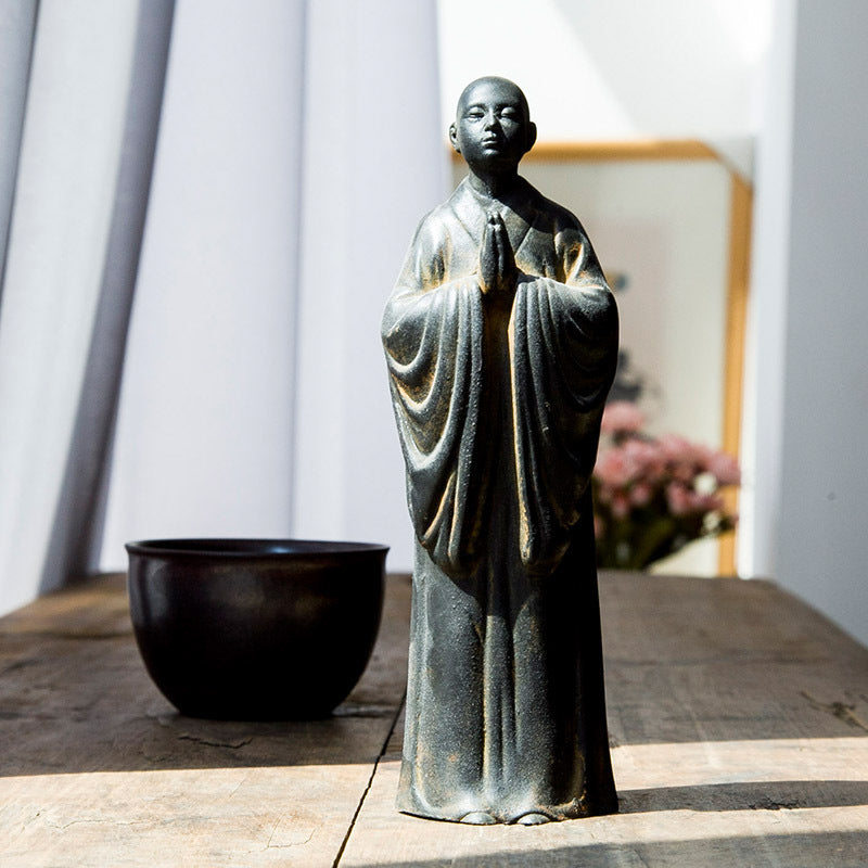 Zen-Inspired Chinese Monk Amitabha Buddha Ornament with Hands Clasped in Prayer for Tea Table Decoration