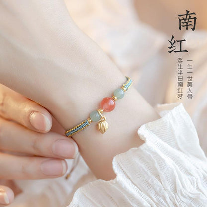 Nanhong Agate Niche Bracelet with Chinese Style, Adjustable Braided Cord