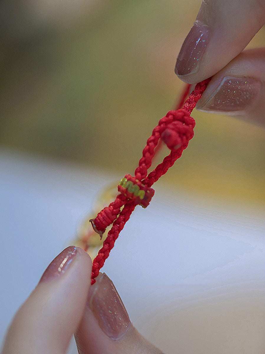 Wealth Rolling In" New Year Red String Bracelet with Hetian Jade Coin