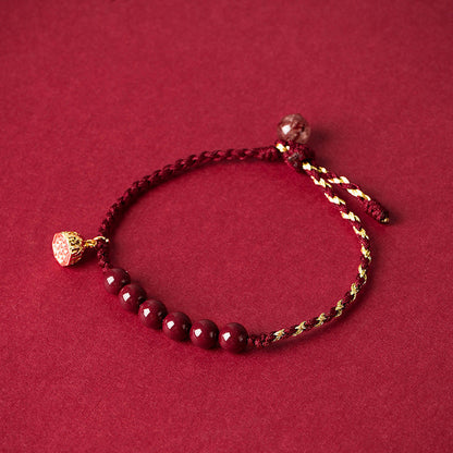 Good Luck Lotus Red Cinnabar Bead Bracelet with Braided Cord