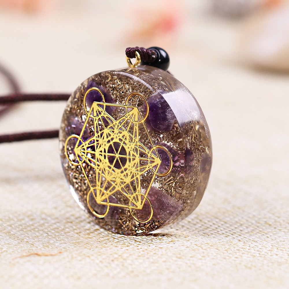 Pendant Necklace with Crystal Chips Droplet Resin Pendant