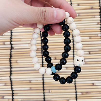 Natural Black Ebony and Golden Bamboo Double-Layer Bracelet