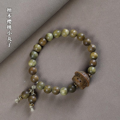 Sandalwood Wristband with Cherry Maruko Beaded Bracelet